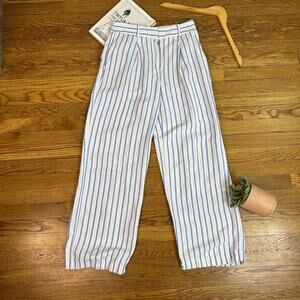 Loft White & Blue Striped Linen Blend High Waisted Straight Leg Pants